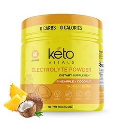 Keto Vitals Eletrólitos em pó - Açúcar grátis Keto Eletrólitos em pó com potássio, magnésio, sódio e cálcio - Sem açúcar Eletrólito Drink Mix & Hydration Powder, 60 Servings, Abacaxi Coco
