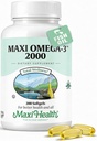 Omega 3 Suplemento - Omega-3 Fish Oil 2000mg - Fonte Natural de EPA & DHA - Coração, Cérebro e Saúde Conjunta - Kosher certificado Wild Caught Marine Fish - 200 Vegetarian Softgels por Maxi Health