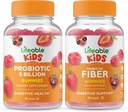 Probióticos viáveis 5 bilhões de crianças + Prebiótico Fiber Kids, chicletes Bundle - Grande degustação, Suplemento Vitamina, Gluten Free, GMO livre, chiclete mastigável