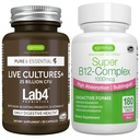 Culturas Vivas+ Lab4 Probióticos + Super B12-Complexo, Pacote Vegan, 25 Bilhões UFC Lactobacillus Acidophilus e Bifidobacterium + Alta Absorção Sublingual B12, por Igennus
