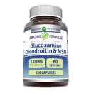 Fórmulas surpreendentes Glucosamine Chondroitin MSM 1850 mg Por Cápsulas de Servimento Suplemento Não-GMO □ Gluten Free □ Made in USA (120 Count)