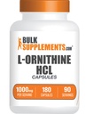BulkSuplementos.com L-Ornitina HCl Cápsulas - L-Ornitina Hidrocloreto, L-Ornitina 1000mg - Suplemento Aminoácidos, Gluten Free, 2 Cápsulas por Serviço, 180 Contagem (Pacote de 1)
