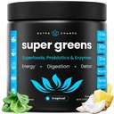 NutraChamps Super Greens Powder Premium Superalimento □ 20+ Vegetais Verdes Orgânicos inteiros Alimentos □ Erva de trigo, espirulina, chlorela □ Antioxidante, Enzima Digestiva & Misturas Probióticas (9,1 OZ, Tropical)