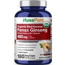 NusaPure Red Korean Panax Ginseng 20:1 Extract, 450 mg Equivalente a 9.000 mg 180 Veggie Caps (USDA Organic, Non-GMO, Vegan, Vegetarian, Bioperine)