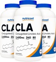 CLA nutricosto (ácido linoleico conjugado) 2.400mg, 240 Softgels - Gluten Free, Non-GMO, 800mg Per Softgel (3 frascos)
