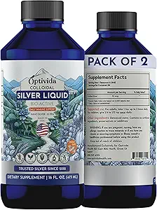 Optivida Saúde Coloidal Prata Líquido (2 Pack) – Premium Nano Silver Coloidal Supplement for Daily Wellness & Imune Support, Natural Liquid Silver Hydrosol para Adultos e Crianças, Não-GMO, Gluten-Free
