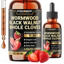11in1 Wormwood Liquid Drops - Black Walnut Wormwood Liquid Extract with Whole Craves, Reishi, Peppermint, Orégano, Aloe Vera, Anise Seed - 2 FL OZ - 60 dias de fornecimento - Strawberry Flavor