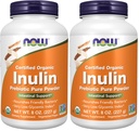 Now Supplements, Inulin Prebiotic Pure Powder, Certified Organic, Non-GMO Project Verificado, Suporte intestinal*, 8-Ount (Pack of 2)