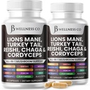 Lions Mane Supplement Cognitive Support, Imune Health with Turkey Tail 20in1 Mushroom Reishi Cordyceps Chaga with Marshmallow Root - 120 Count