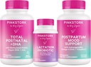 Pink Stork New Mom Necessidades Pacote: Vitamina pós-natal com DHA e ácido fólico, Aleitamento Probiótico para fornecimento de leite materno + suporte imunológico, Mood pós-parto + suporte hormonal, Essenciais pós-parto