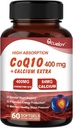 CoQ10 400mg Cápsulas, Coenzima Q10 Suplementos de Alta Absorção Suportes de Coração e Suplemento de Produção de Energia Celular, Sem Leite, Sem Glúten - 60 Cápsulas (30 Serv)