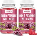 Ferro para gomas femininas, 40mg Suplemento de ferro Anemia com multivitamina para mulheres, zinco, selênio, iodo - para deficiência de ferro - Suporte Hormonal Natural para PMS, Sabor de uva, 2 Pack