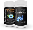 Laboratório Inteligente 2-em-1 Pacote de Probióticos para Crianças (6 bilhões de UFC com fibra solar e FOS) + Probióticos para Adultos (50 bilhões de UFC, 10 strains), Sem Refrigeração Necessária, 2 meses de fornecimento por garrafa