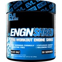 EVL Ultimate Pre Workout Powder - Suporte termogênico de queima de gordura pré-treino de bebida em pó para o foco de energia duradoura e resistência - ENGN Shred Intense Creatine Free Preworkout Drink Mix - Blue Raz
