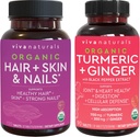 Pele e unhas de cabelo orgânicos Vitaminas + Açafrão orgânico com pimenta preta e pacote de gengibre, feito com biotina 5000mcg para cabelos saudáveis, açafrão para suporte comum natural