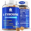 L Tyrosine Gummies 1100mg Suporte ao humor Mistura, com Ashwagandha, L-Theanina, Vitamina B Complexo B6, Folato (Vitamina B9), Foco & Memória, Cognição & Função Cérebro, Energia Boost, Suporte Stress, 2Pc/120ct