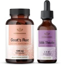 HERBAMAMA Goat's Rue and Milk Thistle Kit - Pacote de 1200 mg Cápsulas & Milk Thistle Liver Detox Drops 2 fl oz - Vegan, Não-GMO, Açúcar & Álcool - 2 Pack