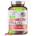 Laboratório de Pureza Óleo de Krill Antártico 2000mg Omega-3 com Astaxantina 800mcg Suplementos para apoiar a memória- Rico em Ómega 3, ácidos gordos, DHA, EPA e fosfolipídios - 60 Softgels