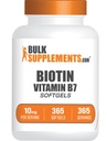 BulkSuplements.com Biotin 10000mcg Softgels - Vitamina B7, Vitaminas Biotin para cabelo, pele e unhas, Suplemento Biotin - sem glúten, 1 Softgel por serviço, 365 Count (Pack of 1)