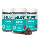 Pastilhas de Biotina BeLive - Pele, unhas e Vitaminas capilares com A, C, D, E, B12, Zinco, Folato e Inositol, Suplemento de Biotina para Antienvelhecimento, Energia e Impulso de Colágeno, Gummies multivitamínicos - Strawberry (Strawberry ) 3-Pack
