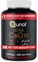 Qunol CoQ10 100mg Softgels, Qunol Ultra CoQ10 100mg, 3x melhor absorção, antioxidante para a saúde do coração e produção de energia, Coenzima Q10 vitaminas e suplementos, 120 contagem (Pacote de 24)