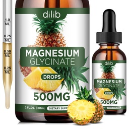 Suplemento de glicinato de magnésio, Líquido de glicinato de magnésio Drops líquido 500mg-suporte alívio de estresse, Relaxação, humor, sono, osso & músculo-2 Fl Oz, Vegan, flavor de abacaxi