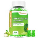 240MG Ginkgo Biloba Gummies com Ginseng e Magnésio, Ginko Biloba Suplementos Gummies para foco cerebral, humor e memória para adultos, 60 Cts