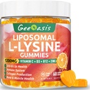 Liposomal L-lisina Gummies 1200mg, Lisina Chewable Suplemento com vitamina C, D3, B12 e zinco para adultos e crianças, Imune & Colágeno Suporte, Lábios e saúde da pele, Vegan, Natural Fruit Flavor, 60CT