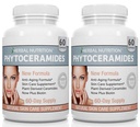 Fitoceramidas Arroz Com base em Biotin Anti Envelhecimento Suplemento, Removedor de rugas e Hidratante Facial com Fitoceramidas Vitamina A, C, D e E, Pacote de Duas Garrafas, 120 Cápsulas 40mg, Gluten Free