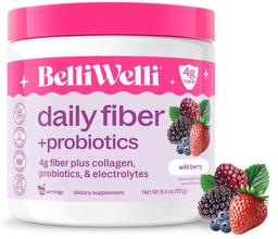 Belli Welli Fiber Supplement for Women & Men – Premium Daily Fiber Powder from Organic Acacia with Added Collagen, Electrolytes & Probióticos – No Bloat, Obstipation & Gut Health Support (Wild Berry)