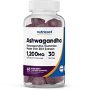 Nutricost Ashwagandha Gummies 1200mg Equivalente Por Servindo (Flavor de Cereja Misturada), 60 Gummies, 30 Servings