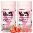 Biotin Gummies 10000mcg Suplementos - com vitamina C, A, D, B-Complexo, Folato, Zinco para Mulheres & Meninas- Vegan Biotin Goma de crescimento do cabelo para cabelos saudáveis e unhas, Não-GMO, Morango, 120 Urso