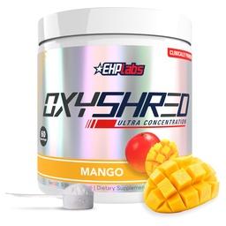 EHP Labs OxyShred pré-treino em pó - pré-treino em pó com L Glutamina e Acetil L Carnitina, Energia Boost Drink - Mango, 60 Servings