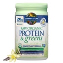 Jardim da vida Raw Orgânico Protein & Greens Vanilla - Vegan Protein Pó para Mulheres e Homens, Proteínas de Planta e Ervilha, Verdes e Probióticos, Gluten Free Baixo Shake Carb Made Without Dairy 20 Servings