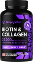 Biotina e Colágeno Suplementos com queratina 25000 mcg - Pele e unhas do cabelo Vitaminas com Colágeno Complexo queratina B - Made in USA - Biotina para o crescimento do cabelo Mulheres e homens Apoiar pele e unhas, 60 Cápsulas