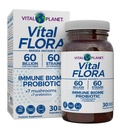 Planeta Vital - Flora Vital Imune Suporte Probiótico, 60 bilhões de UFC, Deformação Diversa, Suplemento de Cogumelo Orgânico Mistura com Prebióticos, Probióticos de Saúde Digestiva para Mulheres e Homens 30 Cápsulas