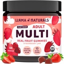 Llama Naturals Multivitamin para mulheres e homens, Vegan, Pastilhas orgânicas com vitamina D, C & K, Adultos Vitaminas Gummy fruta real, Suplemento Multivitamin mastigável, Sem adição de cana de açúcar, Morango, 120 Ct