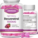Pastilhas de resveratrol sem açúcar - Suplemento de Resveratrol de alta pureza para antioxidante, Envelhecimento saudável, Pele, Cérebro, Orgânico - 120 Gummies