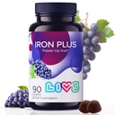 LIVS Suplemento de ferro para mulheres e homens com vitamina C, A, B3, B5, B6, B12, Biotina, Zinco e Folato, Não-GMO, Gluten Free Chewable Supplement como Gummy for Energy Boost & Anemia Support - - 90 Contagem