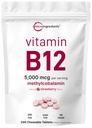 Micro Ingredientes Vitamina B12 5.000 mcg – 240 Tablets mastigáveis, Flavor de Morango Natural – Suporta energia e metabolismo Saúde Vegan, Não-GMO, Gluten Free