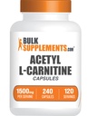 BulkSuplementos.com Cápsulas de Acetil L-Carnitina - ALCAR HCl, Suplemento de Carnitina - ALCAR Cápsulas, Acetil L-Carnitina 1500mg - Glúten Grátis, 2 Cápsulas por Serviço, 240 Cápsulas