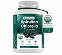 Cápsulas de espirulina e chlorela orgânicas Teaveli – 180 comprimidos de clorofila, cápsulas de pó de algas verdes azuis para suportar detox, mitocôndria e energia– 3X mais chlorela espirulina em pó / servir