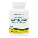 Naturezas Plus Super B50-90 Cápsulas Vegetarianas - Suplemento Vitamina Complexo de alta potência B - Brain & Energy Booster - Gluten-Free - 90 Servings