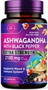 Ashwagandha 2,100 mg - Suplementos Ashwagandha para Mulheres em Cápsulas Veggie com Pó e Extrato de Raiz, Pimenta Preta para Alta Absorção, Planta Baseada, Não-GMO, Engarrafada nos EUA - 120 Cápsulas Veggie