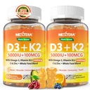 Vitamina D3 K2 Gummies 5000UI / 10.000 UI com Omega-3 250mg + K2 (MK-7) 100mcg - 5X Absorção do que padrão D3K2, com vitamina C, zinco, e 5 vegetais orgânicos, Suporta força óssea & dentes, Imune