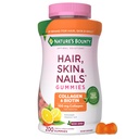 Soluções otimizadas da recompensa da natureza Cabelo, pele e unhas Colágeno Pectin Gummies, 100 mg Colágeno e 2.500 mcg Biotina por serviço, Sem pastilha elástica, sabor Citrus Tropical, 200 ct, 100 Total Servings