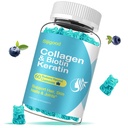 Gummies de biotina com colagénio, queratina, ácido hialurónico, vitamina para a pele, crescimento do cabelo, unhas, mulheres homens adultos crianças - 60 gomas sabor de mirtilo
