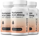 Puro ácido hialurônico Suplemento 250mg com vitamina C 50mg, 120 cápsulas Vegan - Hidratação da pele para brilho natural, Cabelo, unhas, Óssea & Fórmula de saúde conjunta