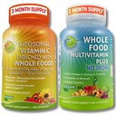 Vitamina lipossomal C 1500mg + Vegan alimentos inteiros multivitamin sem ferro - Energia & Imune Suporte Conjunto com Cereja Acerola Orgânica, Camu Camu & Enriquecido com alimentos inteiros – Não-GMO, Etiqueta limpa
