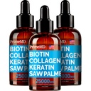 PrimeMD 4-em-1 líquido biotina Colágeno queratina serra Palmatto gotas (3 Pack) pacote - 25000mcg unhas de cabelo e vitaminas da pele para mulheres e homens - 2 Fl Oz Cada, sabor melancia, sem glúten, não-GMO